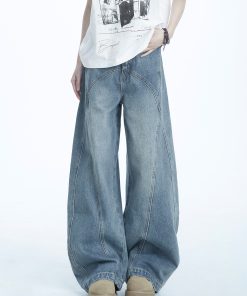 Curved Knife Jeans for Women - American Style High Street Straight-Leg Pants, Draped Slim-Fit Wide-Leg Casual Trousers