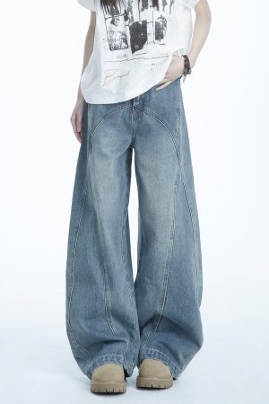 Curved Knife Jeans for Women - American Style High Street Straight-Leg Pants, Draped Slim-Fit Wide-Leg Casual Trousers