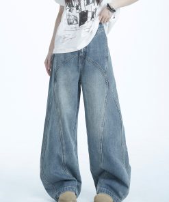 Curved Knife Jeans for Women - American Style High Street Straight-Leg Pants, Draped Slim-Fit Wide-Leg Casual Trousers