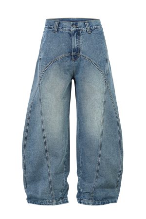 Curved Knife Jeans for Women - American Style High Street Straight-Leg Pants, Draped Slim-Fit Wide-Leg Casual Trousers