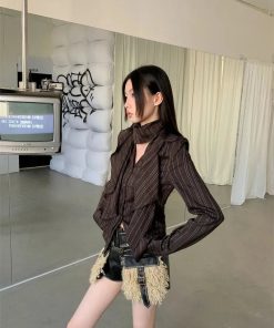 Cute Autumn Dress Outfits, Jane Birkin Flare Jeans - Striped Neck Tie Shirt