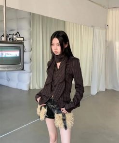 Cute Autumn Dress Outfits, Jane Birkin Flare Jeans - Striped Neck Tie Shirt