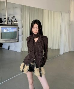 Cute Autumn Dress Outfits, Jane Birkin Flare Jeans - Striped Neck Tie Shirt