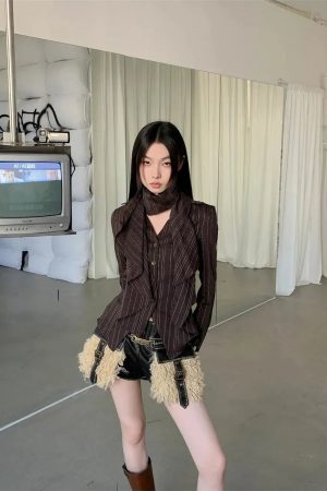 Cute Autumn Dress Outfits, Jane Birkin Flare Jeans - Striped Neck Tie Shirt