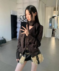 Cute Autumn Dress Outfits, Jane Birkin Flare Jeans - Striped Neck Tie Shirt