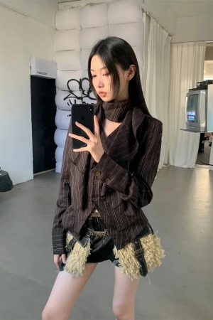 Cute Autumn Dress Outfits, Jane Birkin Flare Jeans - Striped Neck Tie Shirt