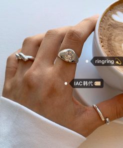Cute Baby Bear Pattern 925 Silver Ring for Best Friends and Couples - Korean Style Jewelry, Adorable Friendship Gift