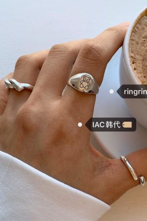 Cute Baby Bear Pattern 925 Silver Ring for Best Friends and Couples - Korean Style Jewelry, Adorable Friendship Gift