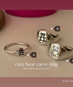Cute Baby Bear Pattern 925 Silver Ring for Best Friends and Couples - Korean Style Jewelry, Adorable Friendship Gift
