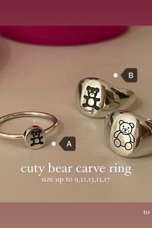 Cute Baby Bear Pattern 925 Silver Ring for Best Friends and Couples - Korean Style Jewelry, Adorable Friendship Gift