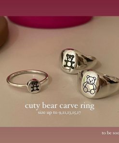 Cute Baby Bear Pattern 925 Silver Ring for Best Friends and Couples - Korean Style Jewelry, Adorable Friendship Gift