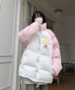 Cute Cartoon Hello Kitty Cotton Jacket - Winter Warm Curry Man McDonald's Style Coat for Cozy Comfort