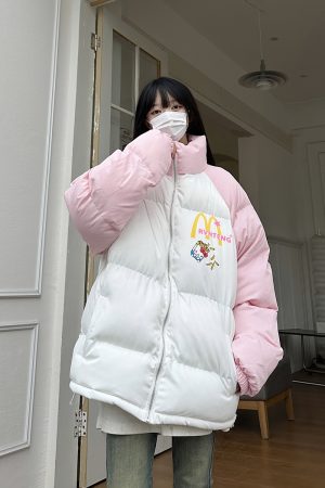 Cute Cartoon Hello Kitty Cotton Jacket - Winter Warm Curry Man McDonald's Style Coat for Cozy Comfort