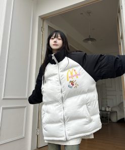 Cute Cartoon Hello Kitty Cotton Jacket - Winter Warm Curry Man McDonald's Style Coat for Cozy Comfort