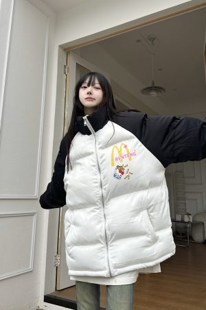 Cute Cartoon Hello Kitty Cotton Jacket - Winter Warm Curry Man McDonald's Style Coat for Cozy Comfort