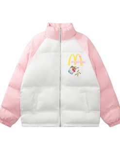 Cute Cartoon Hello Kitty Cotton Jacket - Winter Warm Curry Man McDonald's Style Coat for Cozy Comfort