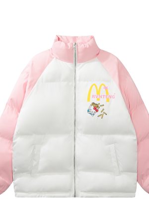 Cute Cartoon Hello Kitty Cotton Jacket - Winter Warm Curry Man McDonald's Style Coat for Cozy Comfort