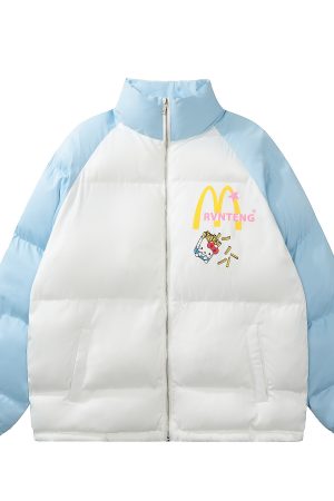 Cute Cartoon Hello Kitty Cotton Jacket - Winter Warm Curry Man McDonald's Style Coat for Cozy Comfort