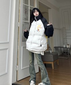 Cute Cartoon Hello Kitty Cotton Jacket - Winter Warm Curry Man McDonald's Style Coat for Cozy Comfort