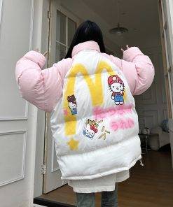 Cute Cartoon Hello Kitty Cotton Jacket - Winter Warm Curry Man McDonald's Style Coat for Cozy Comfort