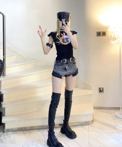 Cute Cartoon Rabbit Slim Fit Short T-Shirt Top - BabykinG Alice in Wonderland Inspired Design, Perfect for Y2K and Casual Style