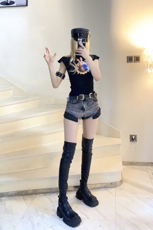 Cute Cartoon Rabbit Slim Fit Short T-Shirt Top - BabykinG Alice in Wonderland Inspired Design, Perfect for Y2K and Casual Style