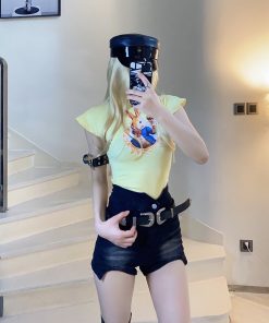 Cute Cartoon Rabbit Slim Fit Short T-Shirt Top - BabykinG Alice in Wonderland Inspired Design, Perfect for Y2K and Casual Style