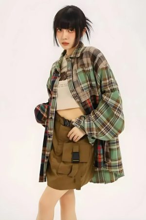 Cute Casual Outfits Jeans, Baggy Jeans For Women - Grunge Plaid Shirt