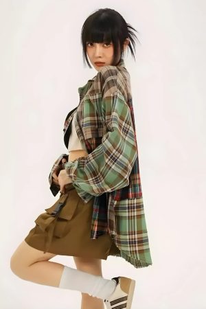 Cute Casual Outfits Jeans, Baggy Jeans For Women - Grunge Plaid Shirt