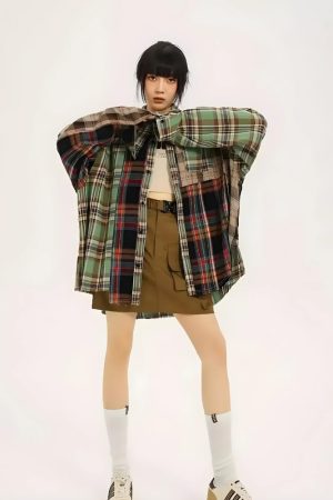 Cute Casual Outfits Jeans, Baggy Jeans For Women - Grunge Plaid Shirt