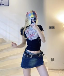 Cute Cat Print Stretchy Slim Fit T-Shirt - Comfortable Summer Top for Women - Trendy Dopamine Aesthetic