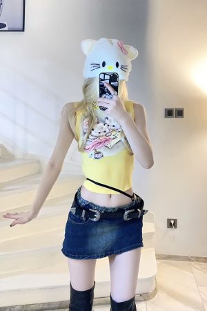 Cute Cat Print Stretchy Slim Fit T-Shirt - Comfortable Summer Top for Women - Trendy Dopamine Aesthetic