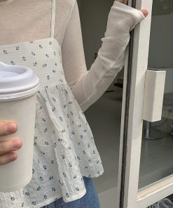 Cute Cherry Pattern Camisole with Strap Design - Fitted Corset Style, Y2K Aesthetic, Korean Fashion Top