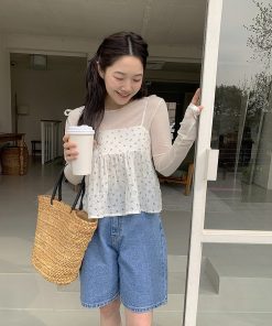 Cute Cherry Pattern Camisole with Strap Design - Fitted Corset Style, Y2K Aesthetic, Korean Fashion Top