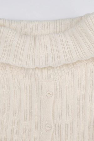Cute Classic Outfits, Modest Girly Outfits - Button Up Off Shoulder Knitted Top