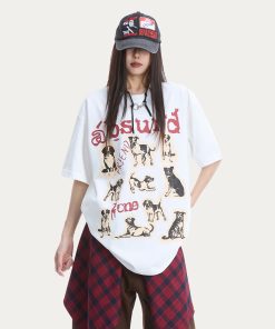 Cute Dog Print Oversized Cotton T-Shirt for Women - American Style Summer Loose Short Sleeve Top