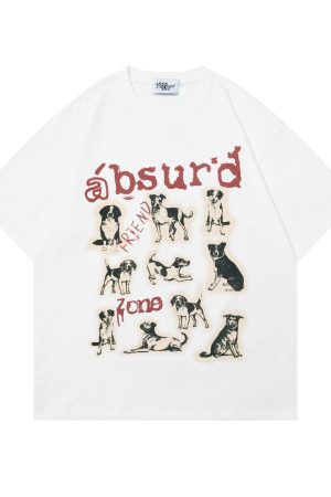 Cute Dog Print Oversized Cotton T-Shirt for Women - American Style Summer Loose Short Sleeve Top