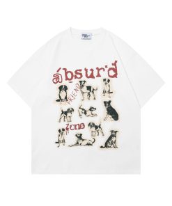 Cute Dog Print Oversized Cotton T-Shirt for Women - American Style Summer Loose Short Sleeve Top