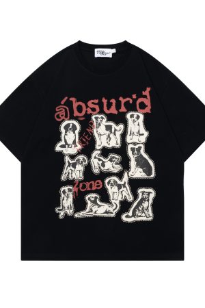 Cute Dog Print Oversized Cotton T-Shirt for Women - American Style Summer Loose Short Sleeve Top