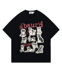 Cute Dog Print Oversized Cotton T-Shirt for Women - American Style Summer Loose Short Sleeve Top