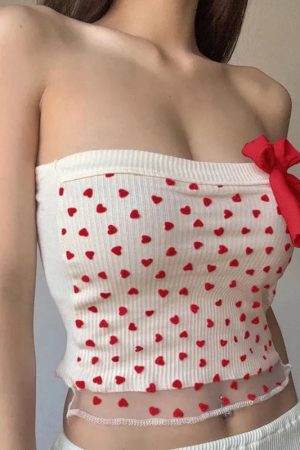 Cute Everyday Outfits, Outfit Inspo Casual - Heart Ribbed Tube Top
