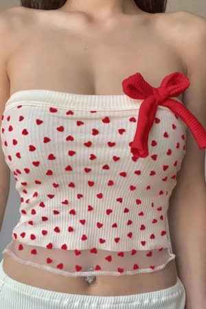 Cute Everyday Outfits, Outfit Inspo Casual - Heart Ribbed Tube Top