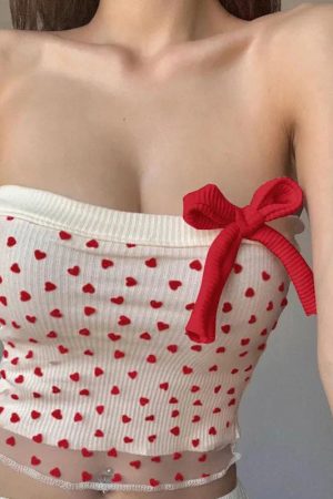 Cute Everyday Outfits, Outfit Inspo Casual - Heart Ribbed Tube Top