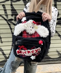 Cute Fluffy Dog Backpack for Autumn Winter, Y2K Style, Perfect for Class and Commuting, Festive Christmas Accessory