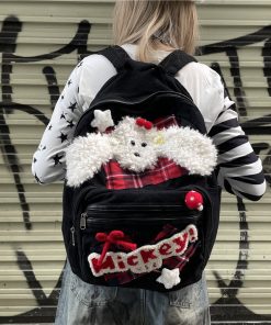 Cute Fluffy Dog Backpack for Autumn Winter, Y2K Style, Perfect for Class and Commuting, Festive Christmas Accessory