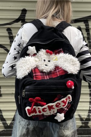 Cute Fluffy Dog Backpack for Autumn Winter, Y2K Style, Perfect for Class and Commuting, Festive Christmas Accessory