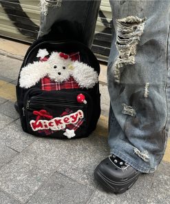Cute Fluffy Dog Backpack for Autumn Winter, Y2K Style, Perfect for Class and Commuting, Festive Christmas Accessory