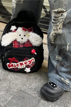 Cute Fluffy Dog Backpack for Autumn Winter, Y2K Style, Perfect for Class and Commuting, Festive Christmas Accessory