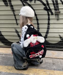 Cute Fluffy Dog Backpack for Autumn Winter, Y2K Style, Perfect for Class and Commuting, Festive Christmas Accessory