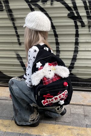 Cute Fluffy Dog Backpack for Autumn Winter, Y2K Style, Perfect for Class and Commuting, Festive Christmas Accessory